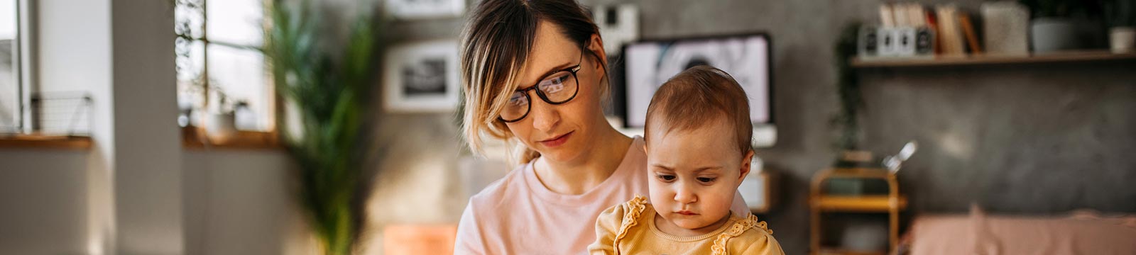 Mom and baby at home.